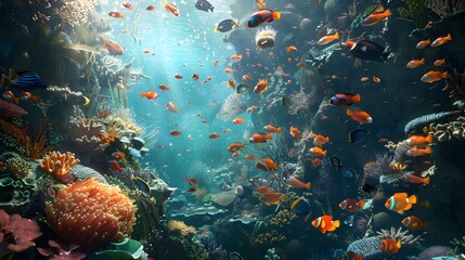 Underwater fish nature animal illustration water reef background.