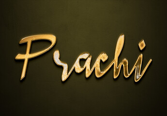 Old gold text effect of Hindi name Prachi with 3D glossy style Mockup.