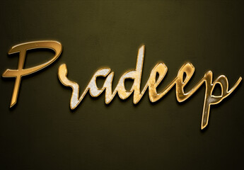 Old gold text effect of Hindi name Pradeep with 3D glossy style Mockup.