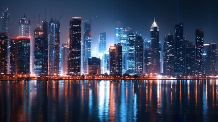 Naklejka premium A breathtaking night view of a business city area, symbolizing global financial consulting.