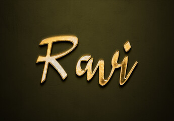 Old gold text effect of Hindi name Ravi with 3D glossy style Mockup.