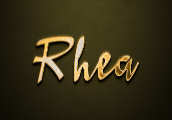 Old gold text effect of Hindi name Rhea with 3D glossy style Mockup.