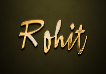 Old gold text effect of Hindi name Rohit with 3D glossy style Mockup.