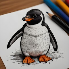 A playful and adorable kawaii penguin waddling on a white background 19