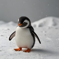 A playful and adorable kawaii penguin waddling on a white background 15