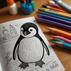 A playful and adorable kawaii penguin waddling on a white background 9