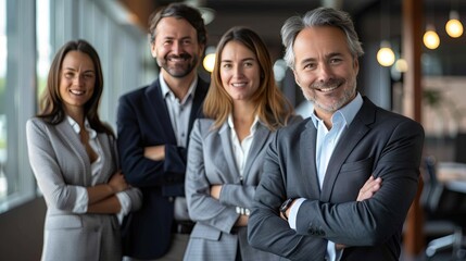 Fototapeta premium Lifestyle portrait of diverse young people smiling warmly in a cozy conference room, showcasing various cultures. Natural and positive private meeting with a close, intimate composition