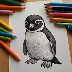 A playful and adorable kawaii penguin waddling on a white background 5