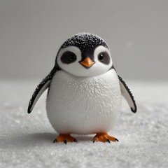 A playful and adorable kawaii penguin waddling on a white background 3