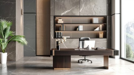 A stylish and contemporary office space with modern furniture and elegant design.

