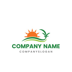 Sun grass logo design, vector logo design, illustration 