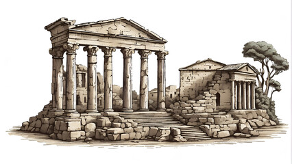 Temple ruins in an ancient citys Illustration  