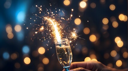 Cheers to a prosperous new year! sparkling, blazing sparkler set against a background of hazy bokeh light duplicate space, - Powered by Adobe
