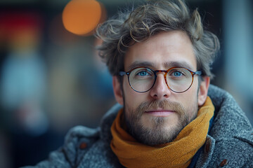 ein Mann in grauer Jacke und Brille