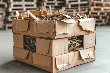 Piled high with waste, these cardboard boxes in a storage facility await recycling - Powered by Adobe