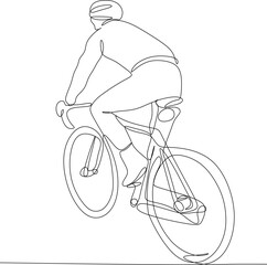 The cyclist rides a bike. Guy in a protective helmet. World Bicycle Day. One line drawing for different uses. Vector illustration.