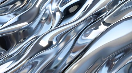 futuristic 3d chrome waves on shiny metallic background digital art