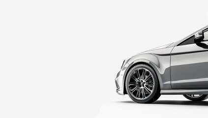 A silver car, side view on white background with copy space Generative AI