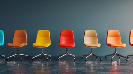 Modern chairs arranged for a "We are hiring" concept.

