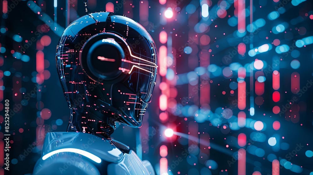 Poster futuristic algorithmic wonderland exploring the intricacies of artificial intelligence 3d illustrati