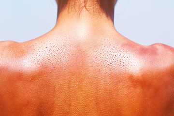 Detailed view of sunburn with sweat
