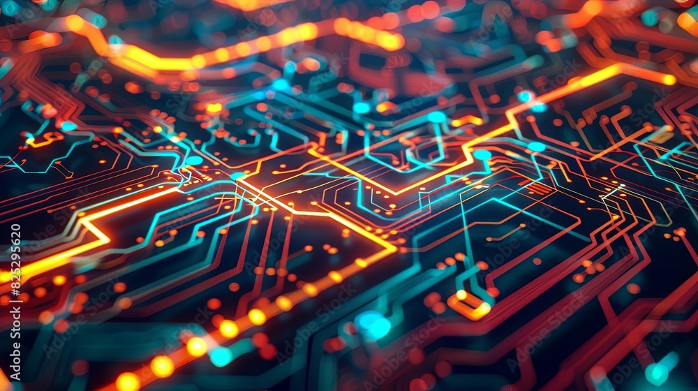 Aufkleber futuristic circuit board concept background with glowing neon lights and data streams abstract 3d il
