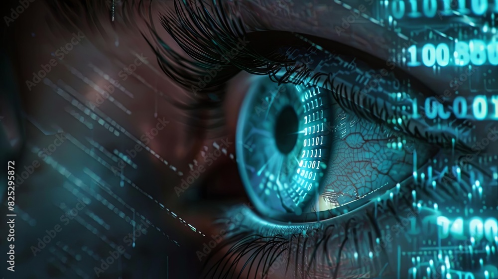 Aufkleber futuristic cyber identification technology with binary code scifi concept illustration