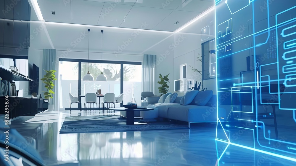 Aufkleber futuristic connected smart home controlled by artificial intelligence 3d rendering of ai generated i