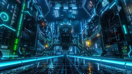 futuristic cyberpunk night city with troninspired neon lights 360 panorama hdri