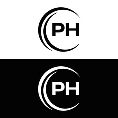 PH logo. P H design. White PH letter. PH, P H letter logo design. P H letter logo design in FIVE, FOUR, THREE, style. letter logo set in one artboard. P H letter logo vector design.