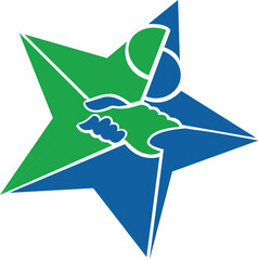 Handshake icon Care sign. Love, partnership, friendship, hand, hand shake, hands together symbol in a star