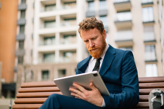 Businessman sitting on bench