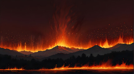 Contrasting Fire and Ambient Light in a Stunning Glowing Landscape ai generative 