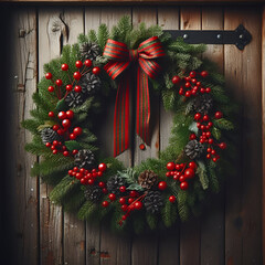 a wreath on wooden background