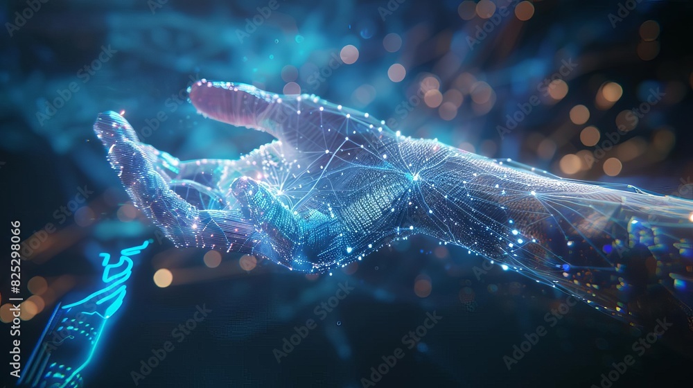 Aufkleber futuristic holographic hand interface with neural network connections ai technology concept 3d rende