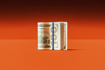 100$ Roll, Folded American Dollar Banknotes