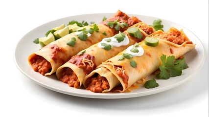 delicious plate of enchiladas isolated on white
