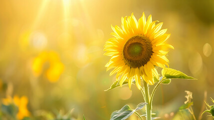 Fototapeta premium Radiant Sunflower Blooming Under Golden Sunlight
