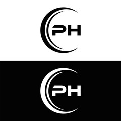 PH logo. P H design. White PH letter. PH, P H letter logo design. P H letter logo design in FIVE, FOUR, THREE, style. letter logo set in one artboard. P H letter logo vector design.