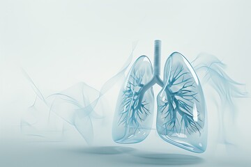 An outlined pair of lungs with a small white ribbon in the corner, on a clean white background with subtle light blue accents