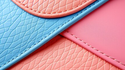 Close-up of Colorful Leather Texture with Stitched Details. Design for Fashion Catalog, Product Presentation, and Material Design Reference