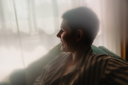 happy mysterious woman