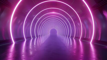 futuristic tunnel of glowing arcs on abstract background 3d render
