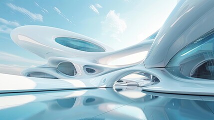 futuristic white architecture surreal 3d geometric shapes digital painting