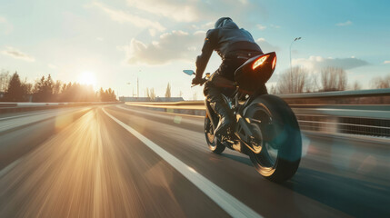 Motorcycle rider riding on the highway road