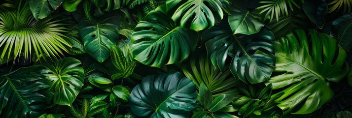 A wide angle shot showcasing a wall covered with a multitude of green leaves in a lush tropical setting