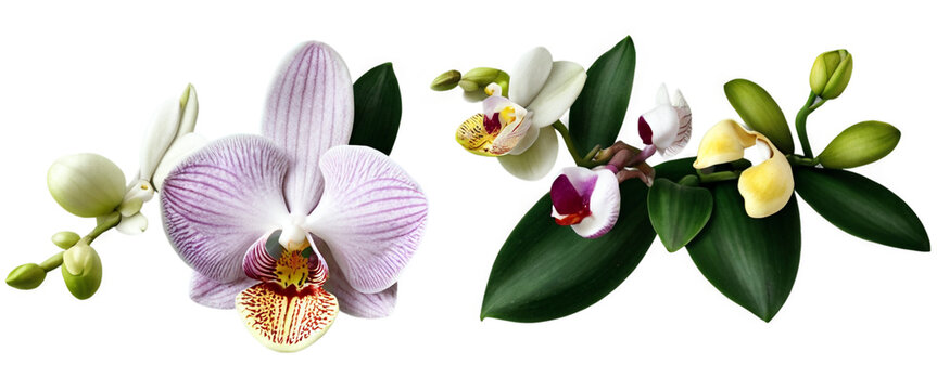 Different vibrant multi colorful orchids isolated on transparent background