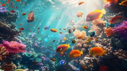 Obraz premium Underwater fish nature animal illustration water reef background.