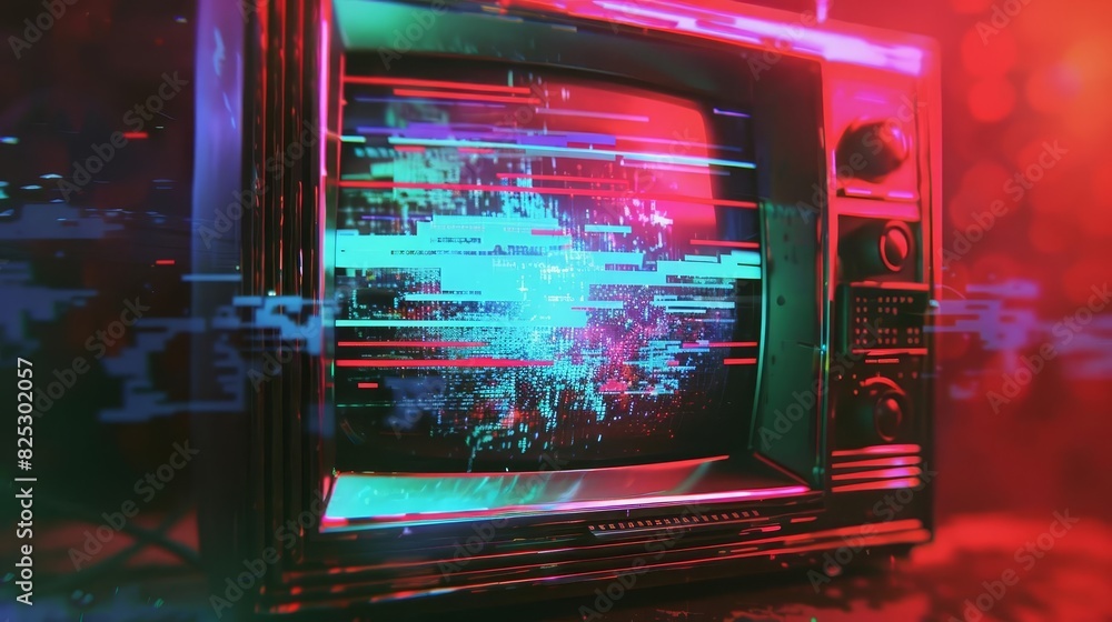 Poster glitchy retro television screen with abstract scanlines and static graphic resource