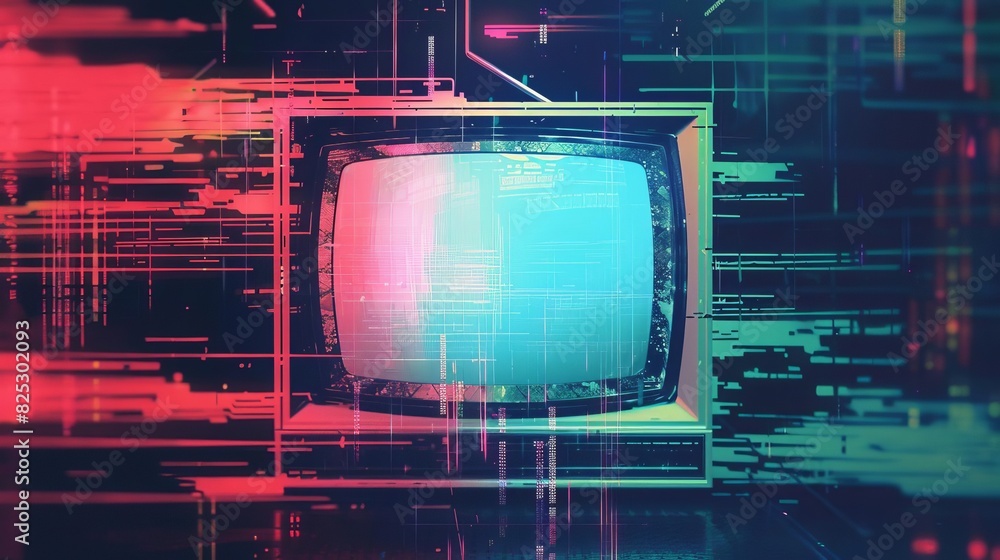 Poster glitchy retro television screen with abstract scanlines and static graphic resource
